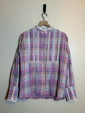 Andion Plaid Blouse Lace Trim